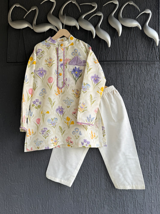 Off white floral hand paint print kurta set