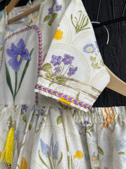 off white floral hand paint print kurta set
