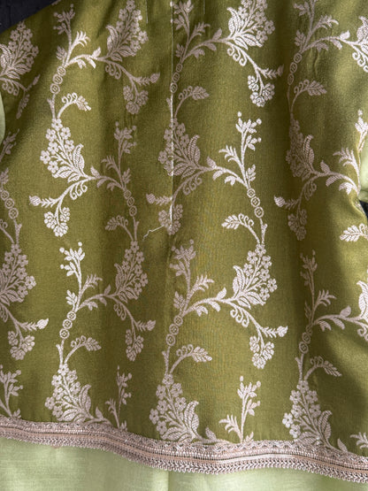Green silk embroidery lehnga set