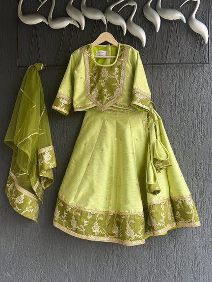 Green silk embroidery lehnga set