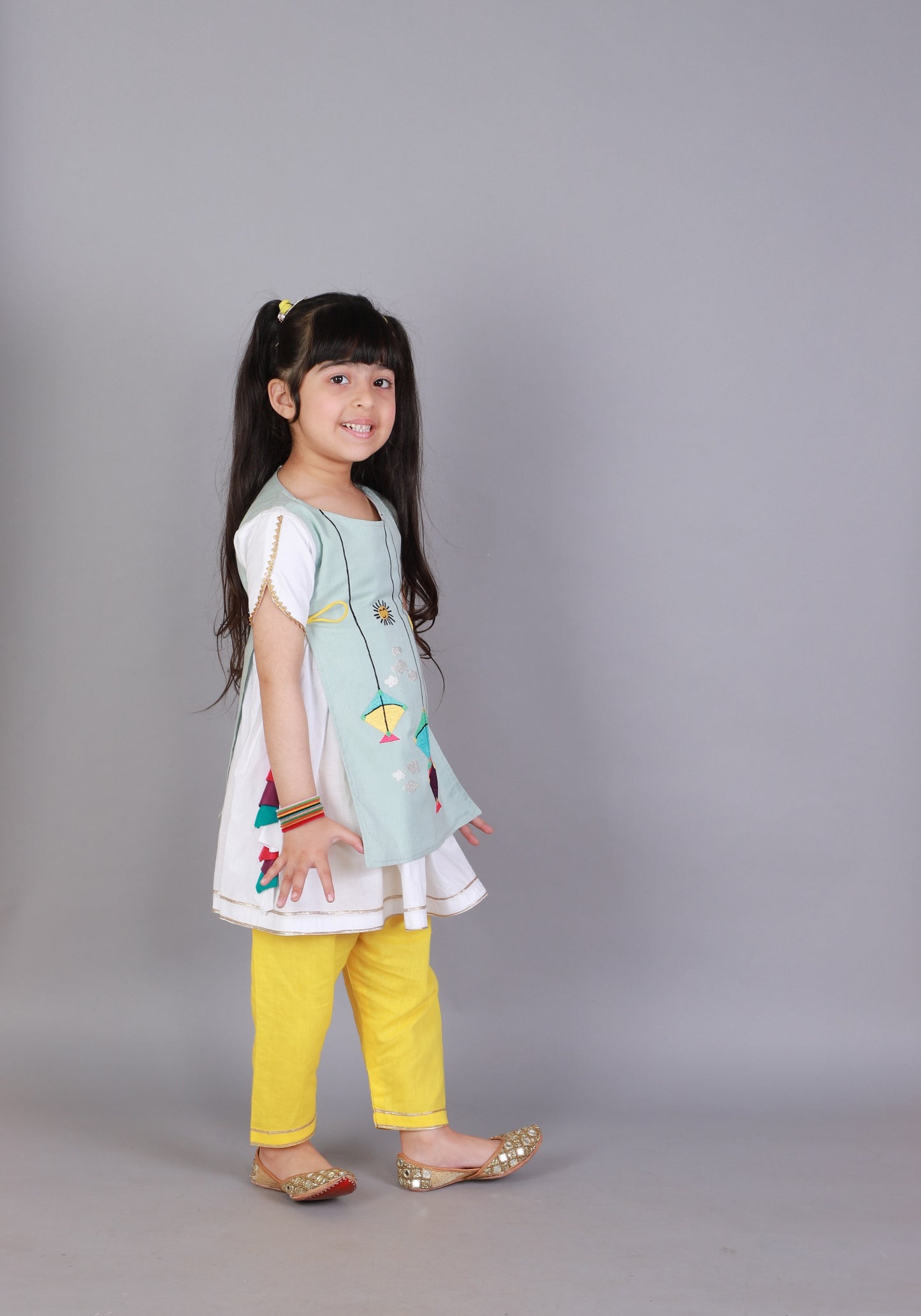 Kite embroidered Blue white frock Pyjama set