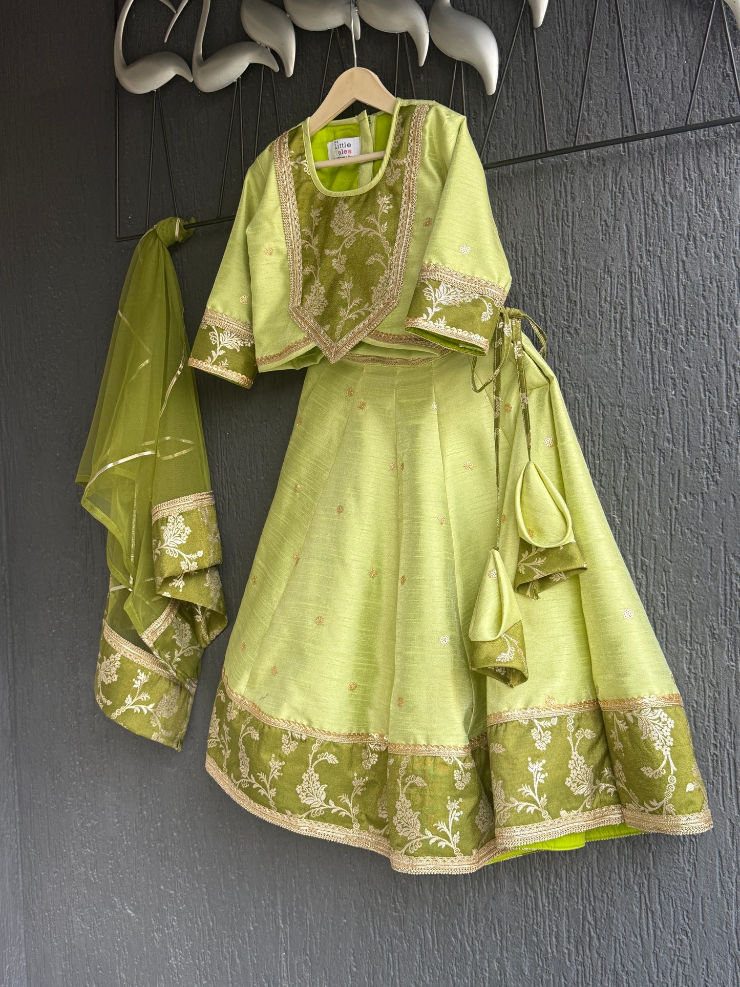 Green silk embroidery lehnga set