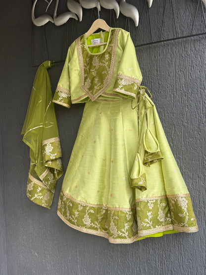 Green silk embroidery lehnga set