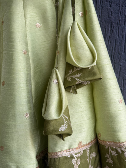 Green silk embroidery lehnga set