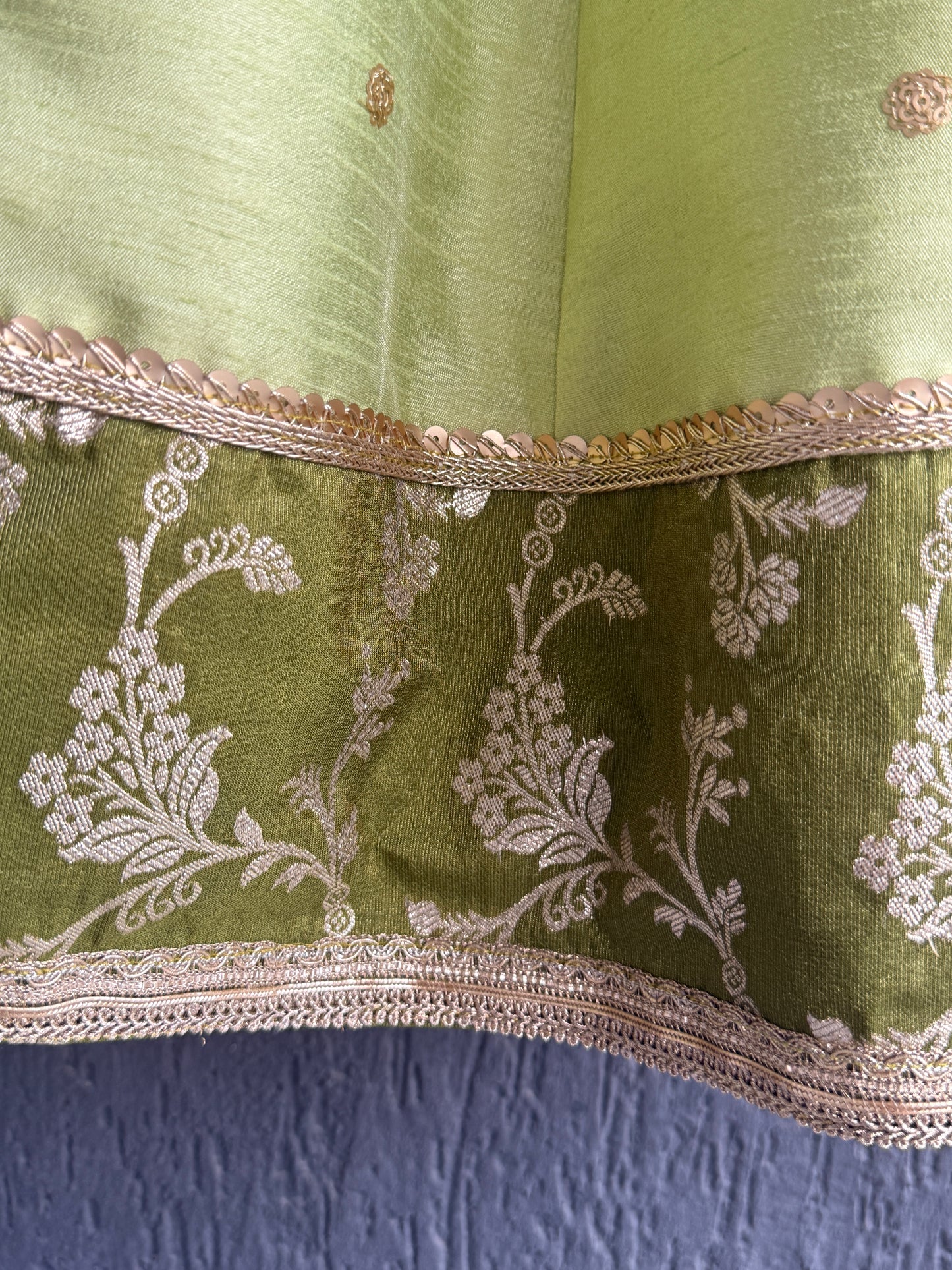 Green silk embroidery lehnga set