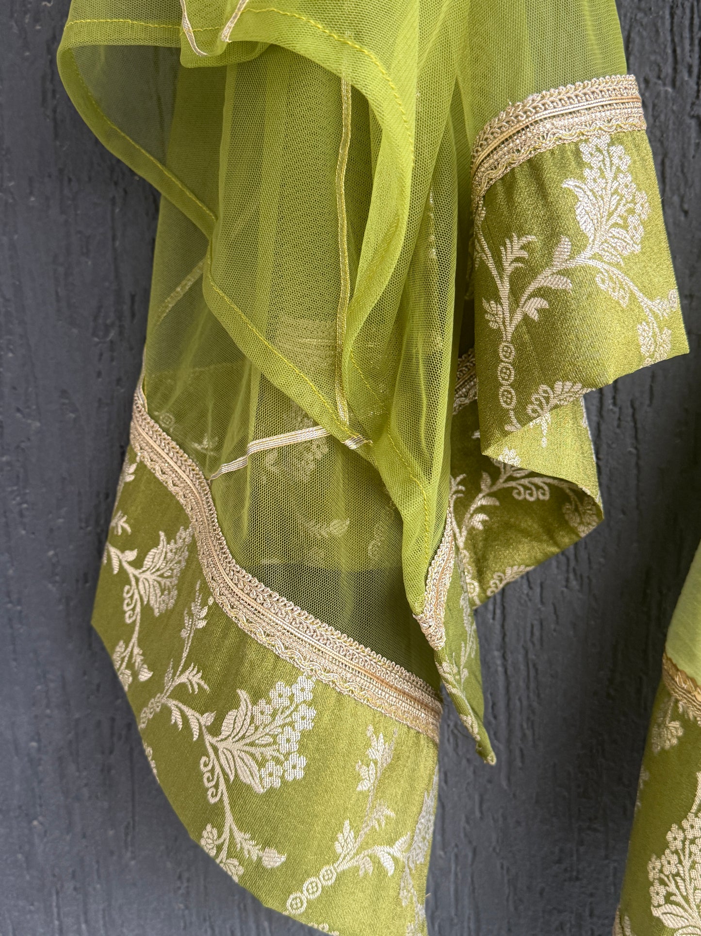 Green silk embroidery lehnga set