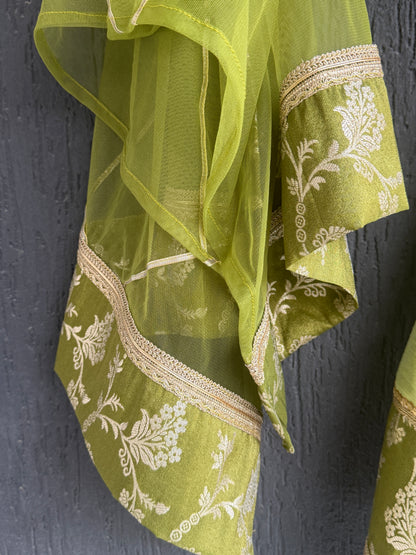 Green silk embroidery lehnga set