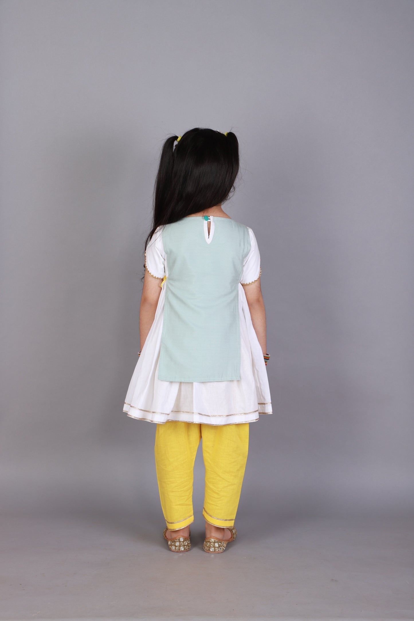 Kite embroidered Blue white frock Pyjama set
