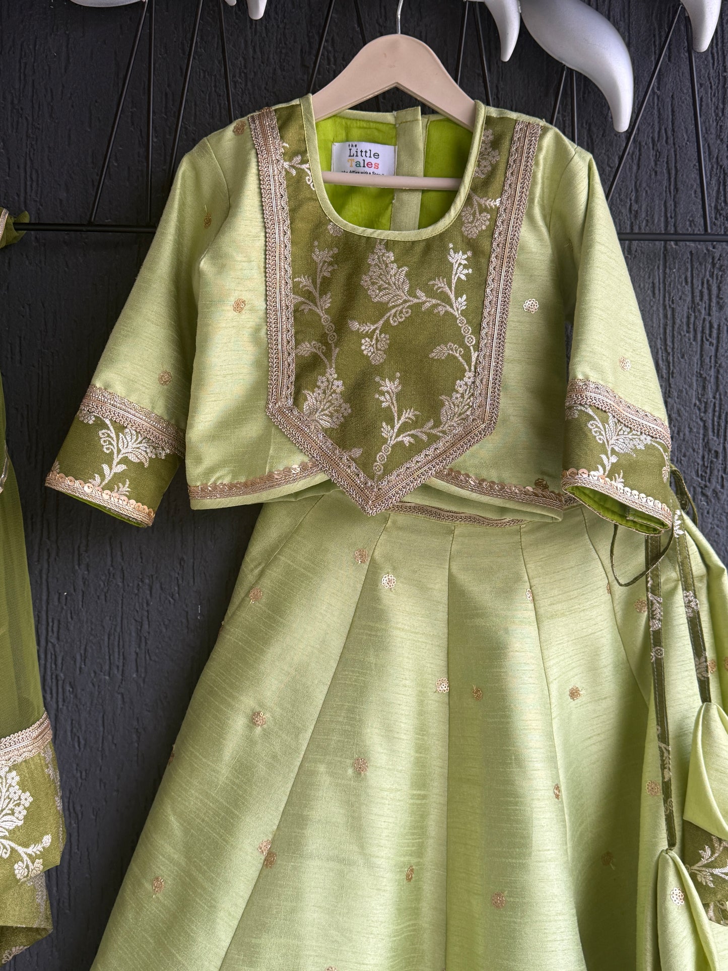 Green silk embroidery lehnga set