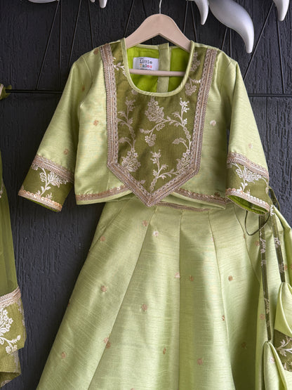 Green silk embroidery lehnga set