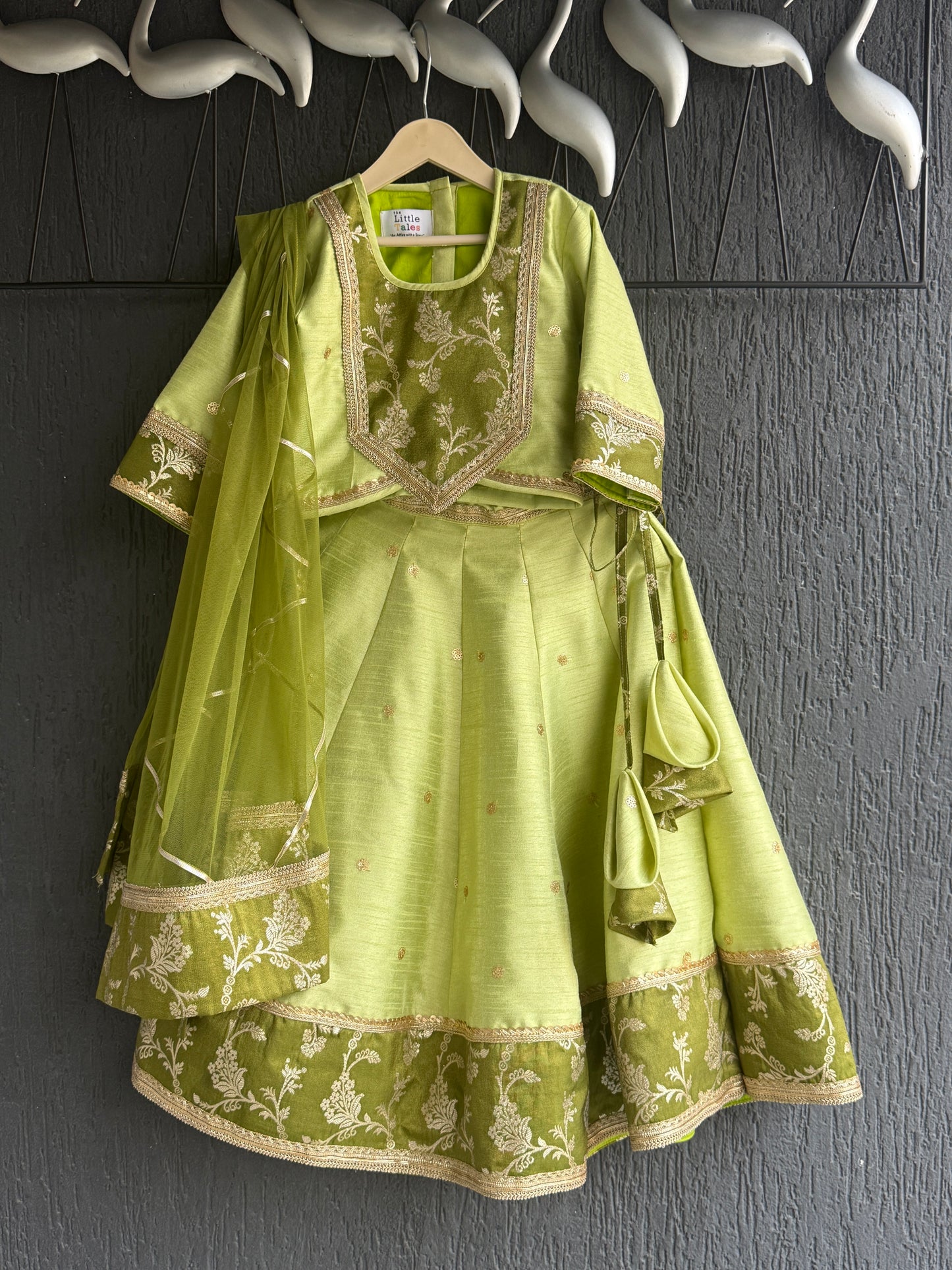 Green silk embroidery lehnga set