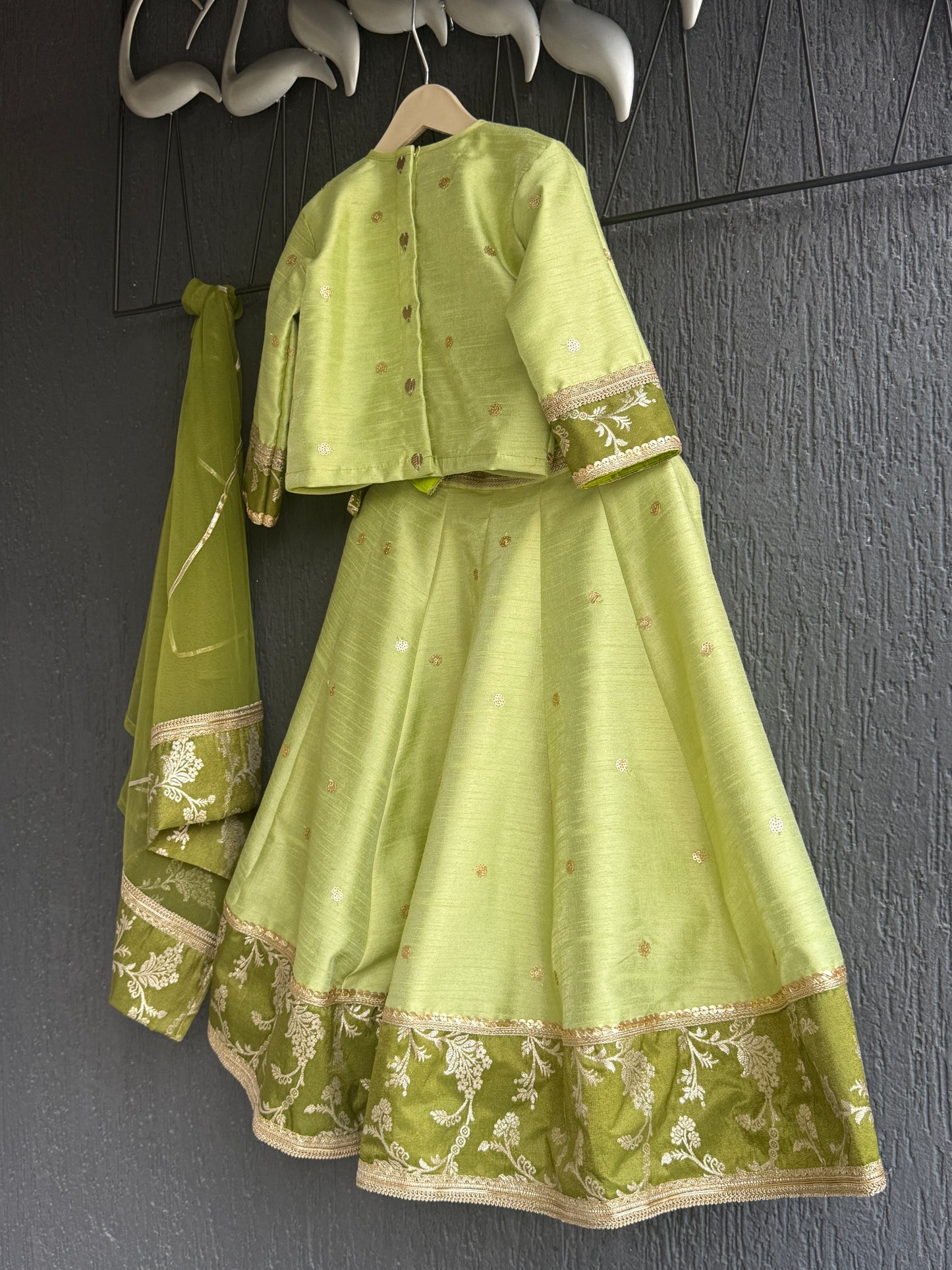 Green silk embroidery lehnga set