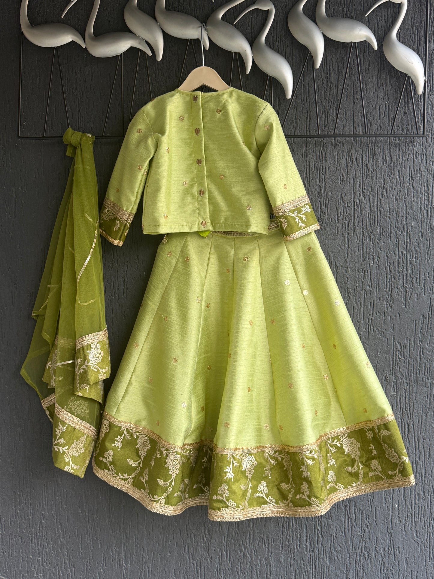 Green silk embroidery lehnga set
