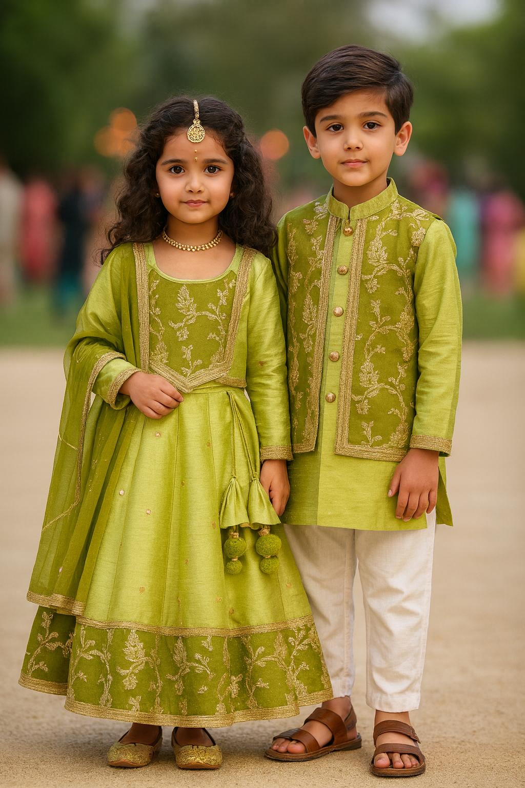 Green silk embroidery lehnga set