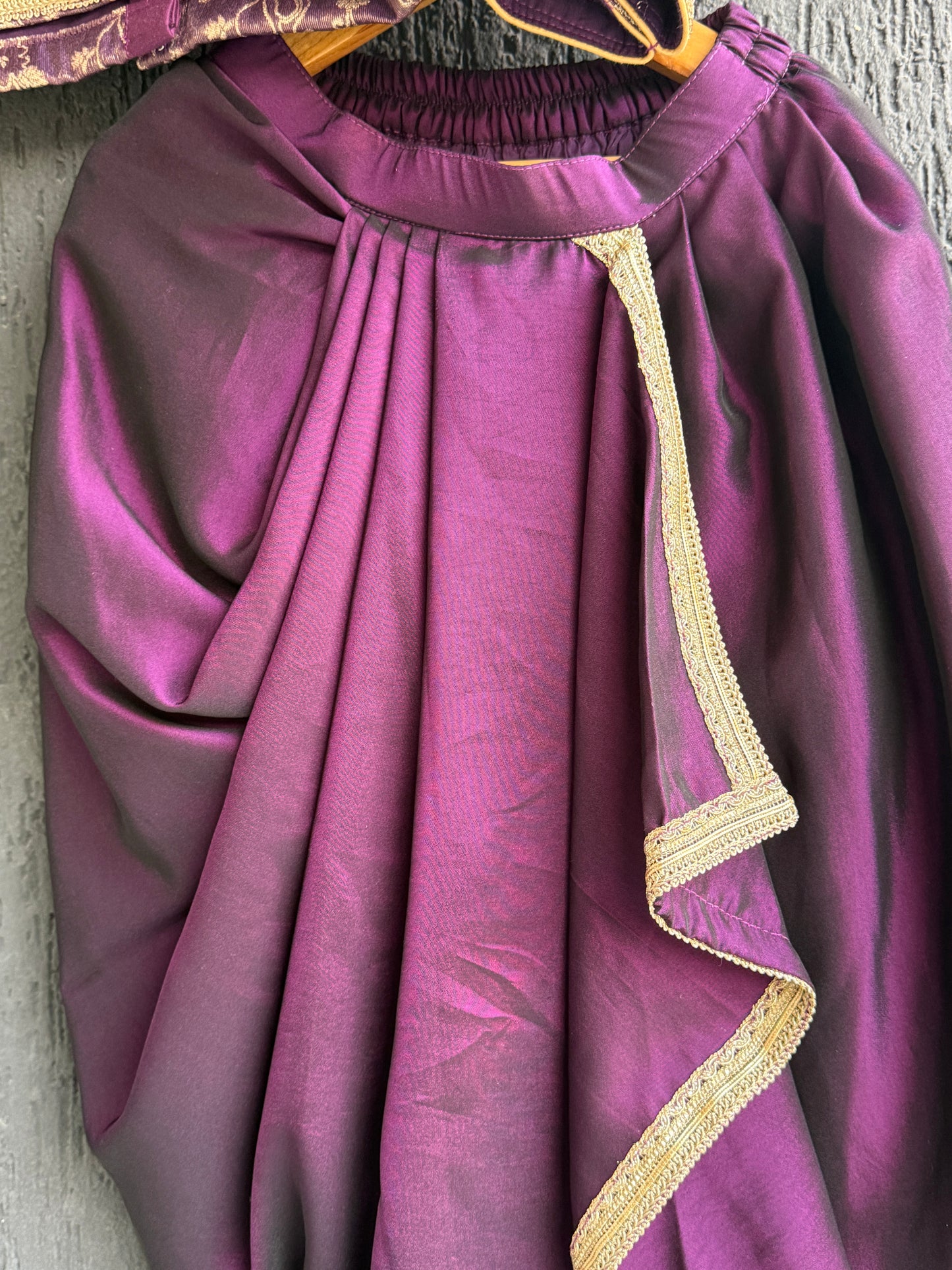 Purple Chanderi blouse with a drape skirt