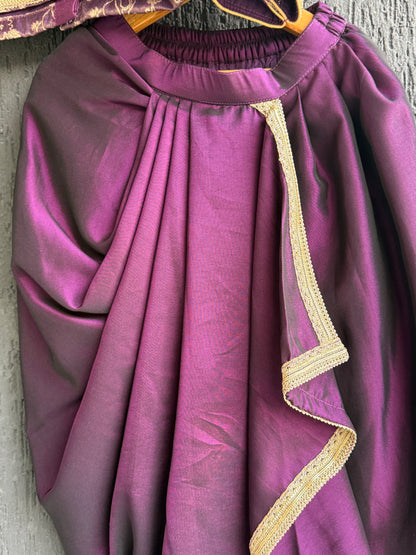 Purple Chanderi blouse with a drape skirt