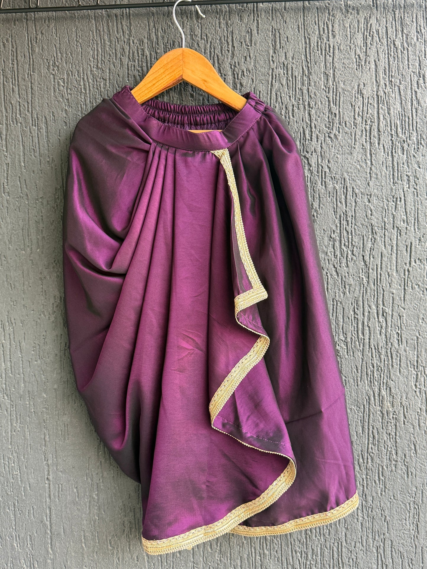 Purple Chanderi blouse with a drape skirt
