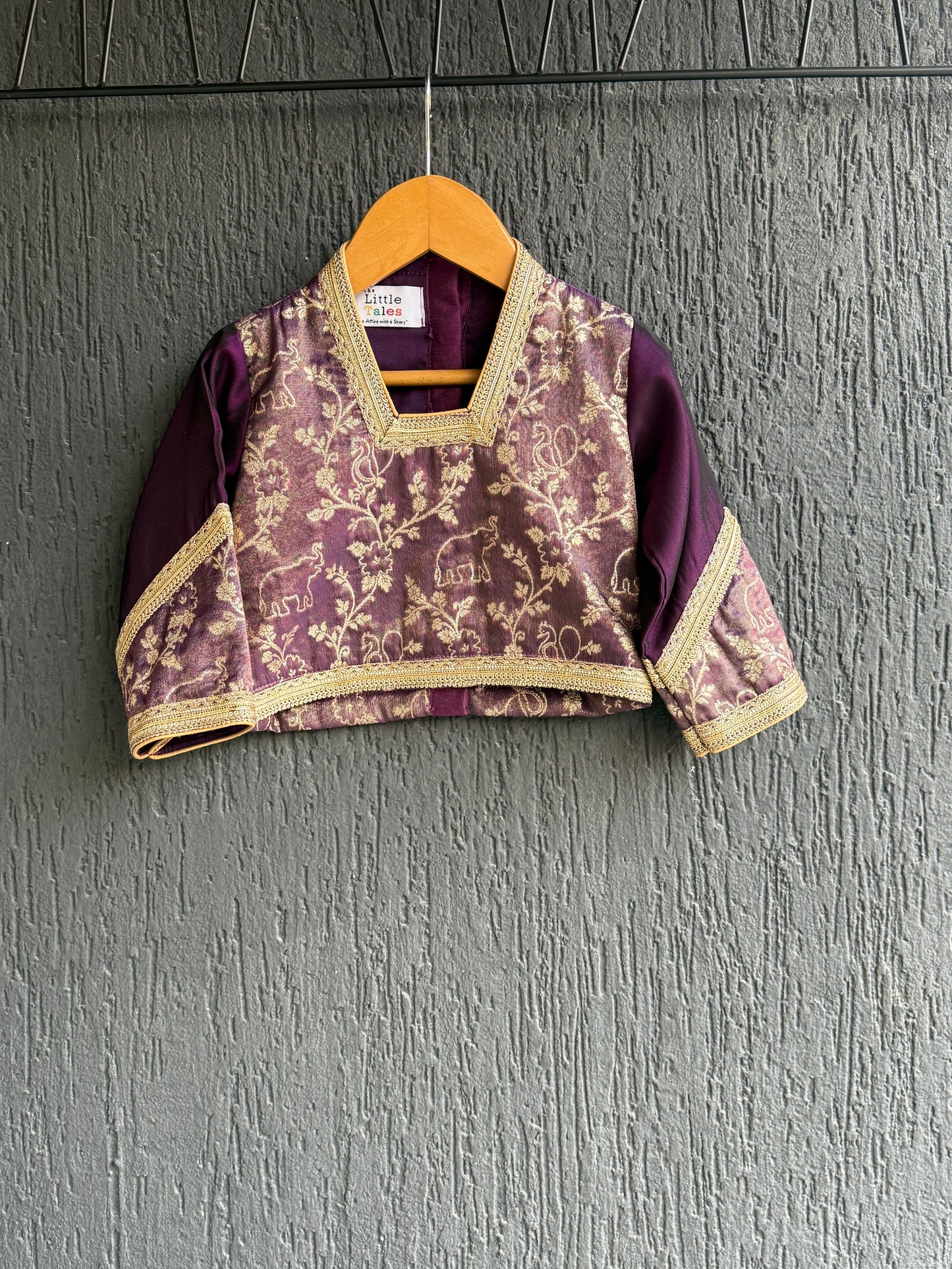 Purple Chanderi blouse with a drape skirt