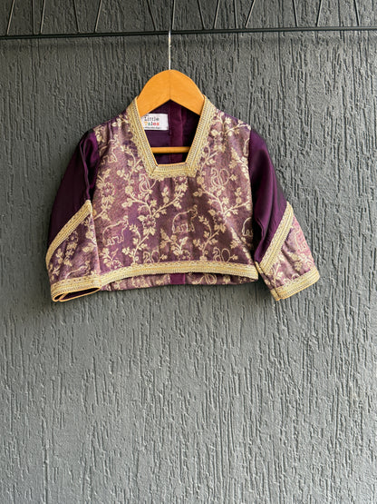 Purple Chanderi blouse with a drape skirt