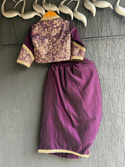 Purple Chanderi blouse with a drape skirt