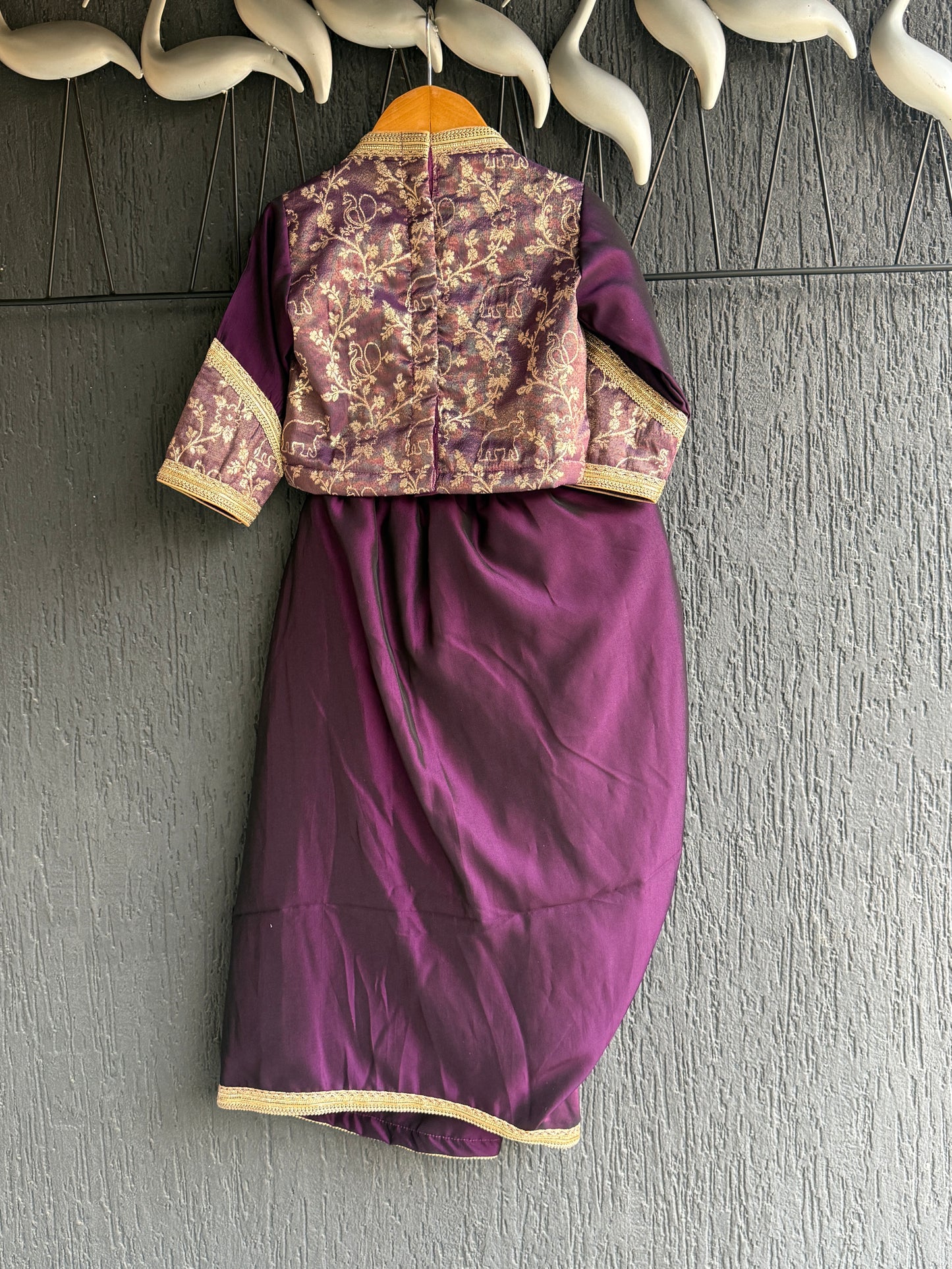 Purple Chanderi blouse with a drape skirt