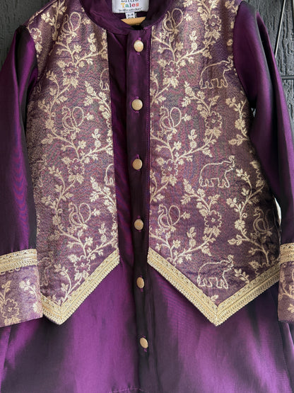 Dark Purple Silk Chanderi Kurta set