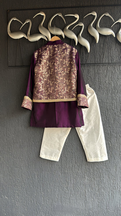 Dark Purple Silk Chanderi Kurta set
