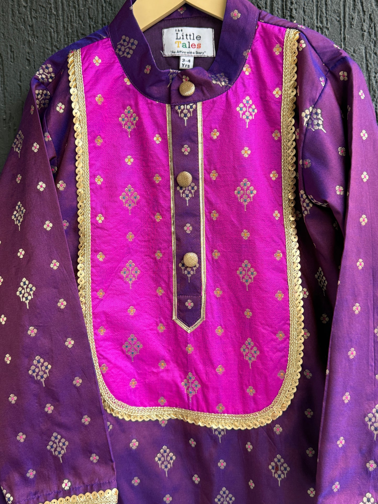 Purple/Pink Woven Silk Kurta Set