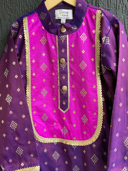 Purple/Pink Woven Silk Kurta Set