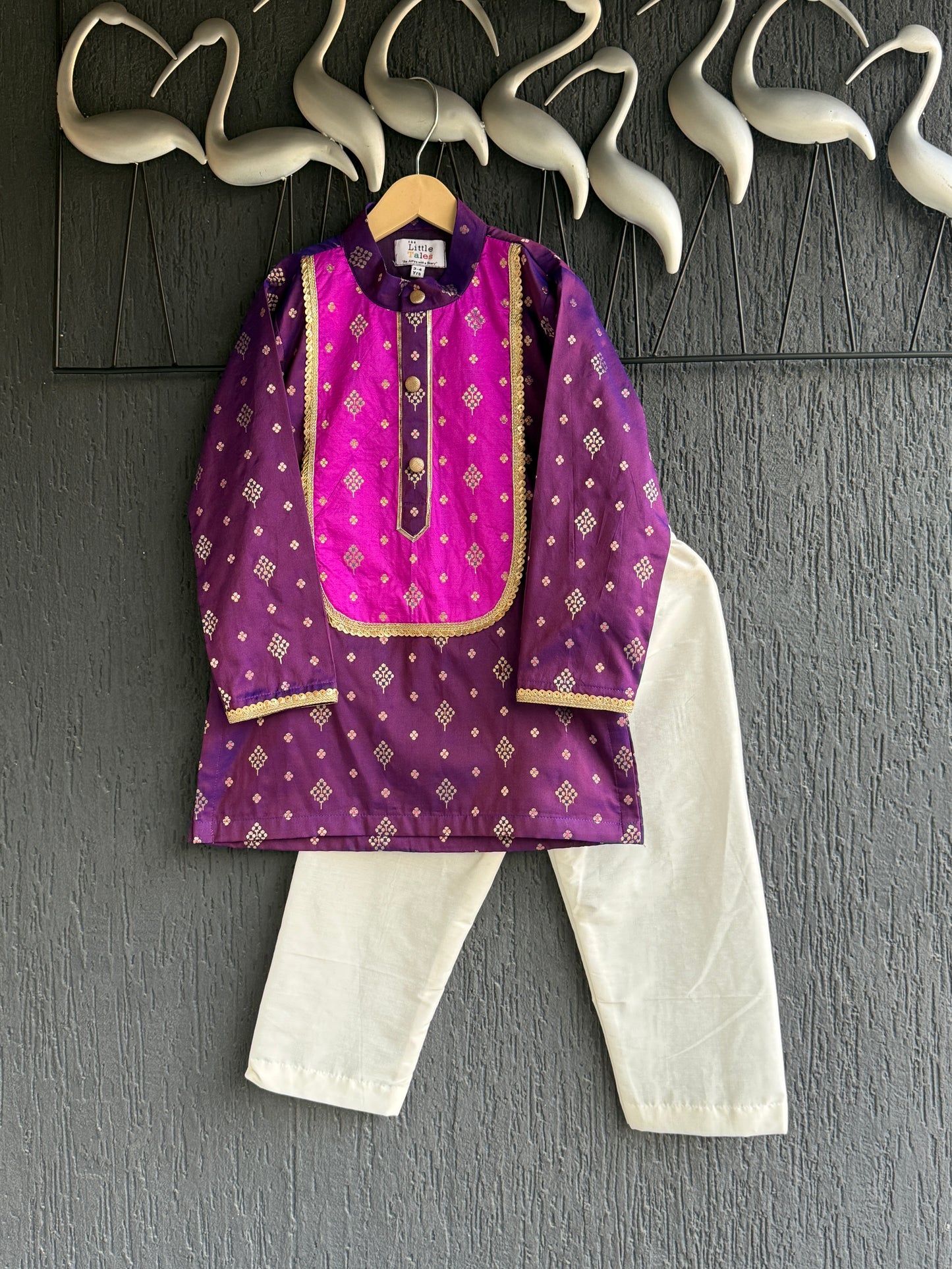 Purple/Pink Woven Silk Kurta Set