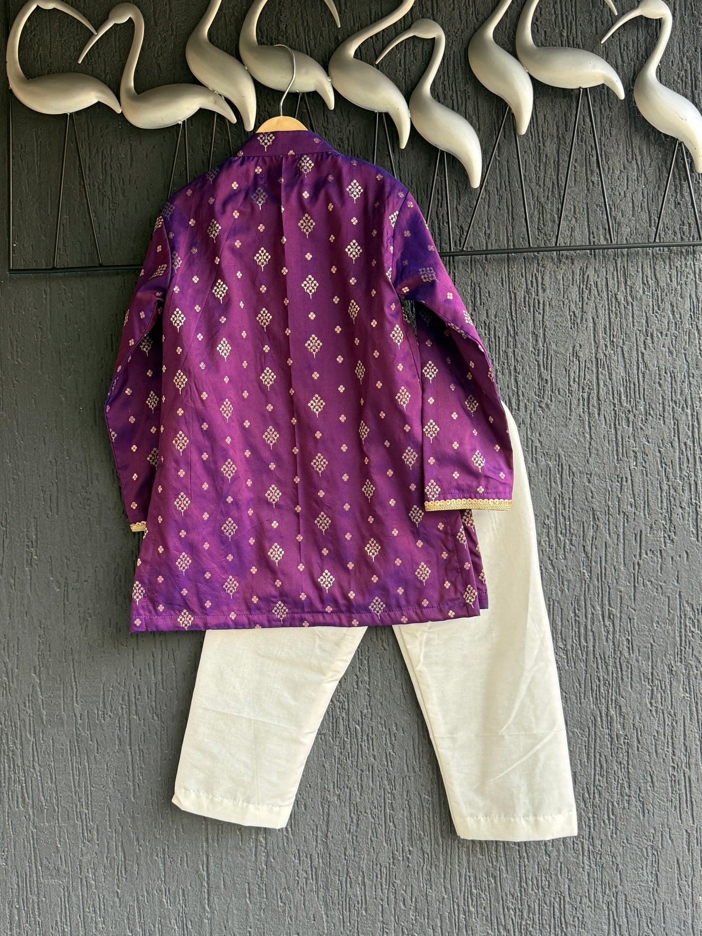 Purple/Pink Woven Silk Kurta Set