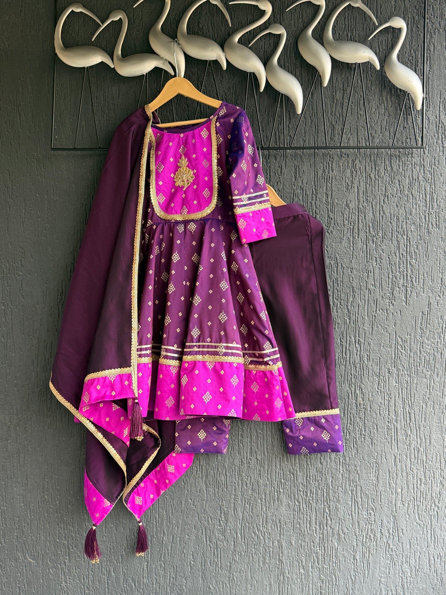 Purple/Pink  silk anarkali set
