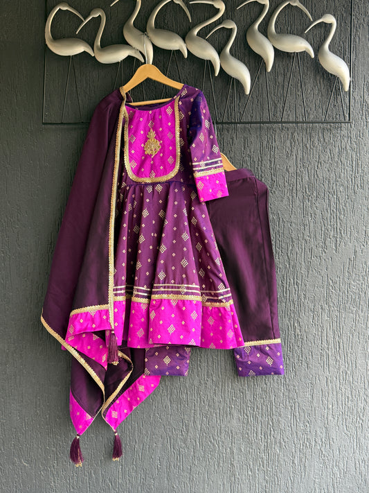 Purple/Pink  silk anarkali set