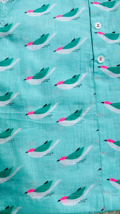 Green bird print unisex top with Shorts