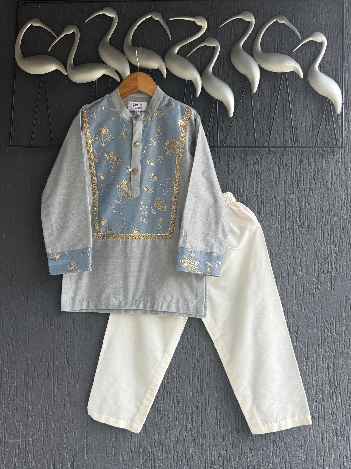 Grey Embroidered Yoke kurta set