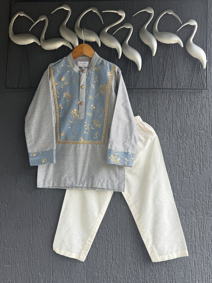 Grey Embroidered Yoke kurta set