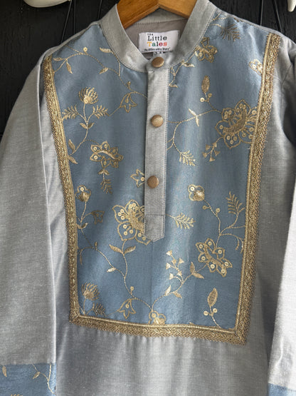 Grey Embroidered Yoke kurta set