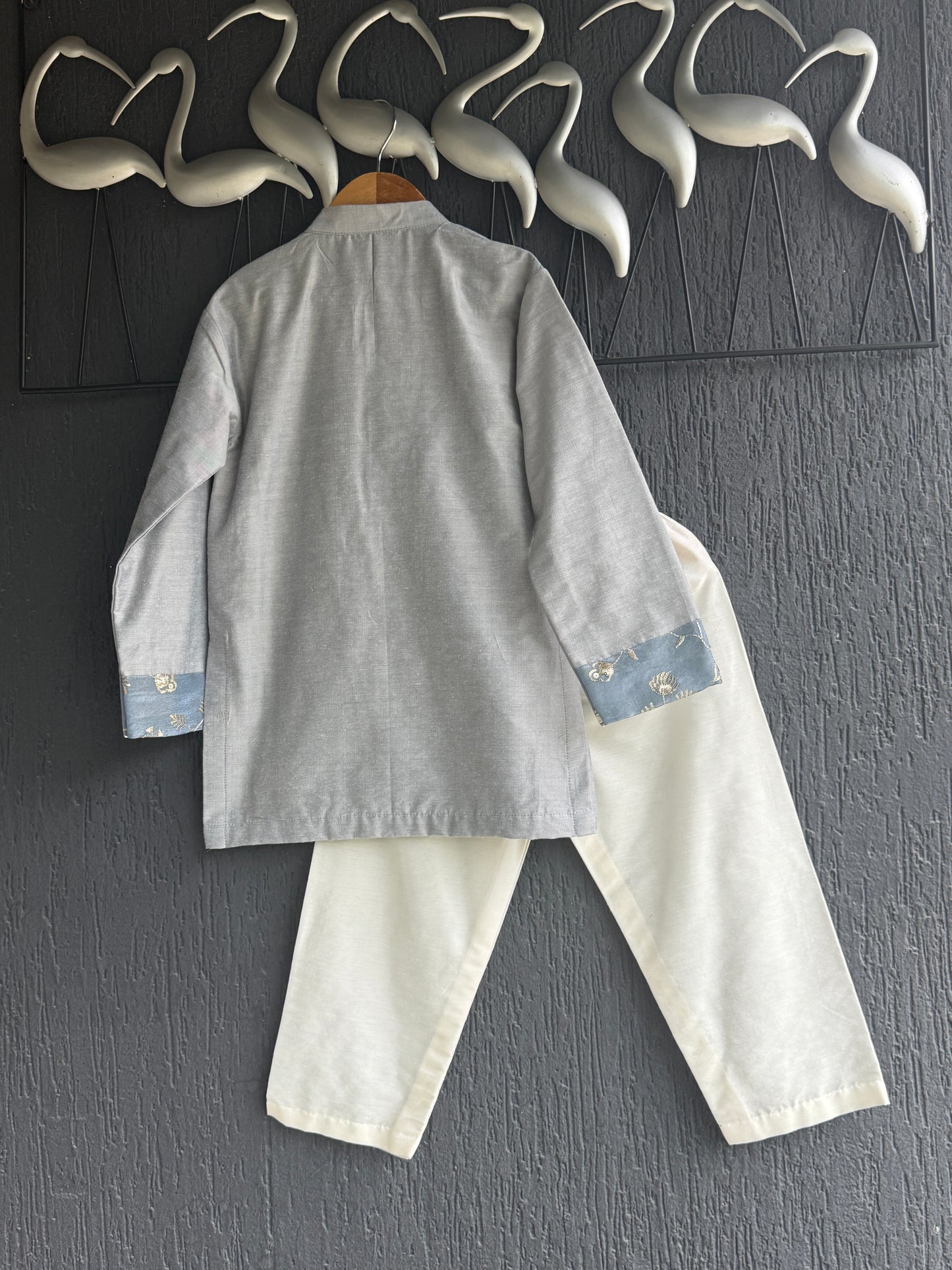 Grey Embroidered Yoke kurta set