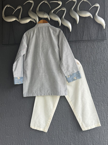 Grey Embroidered Yoke kurta set