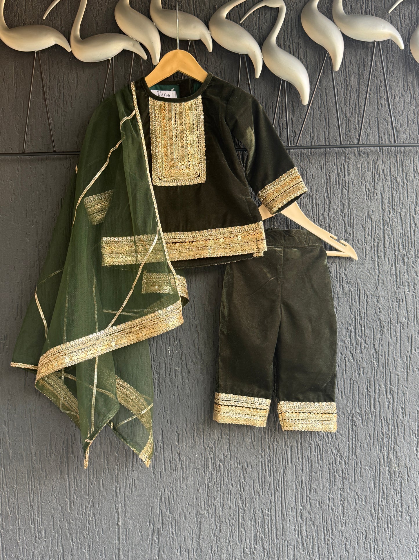 Bottle Green velvet kurta set