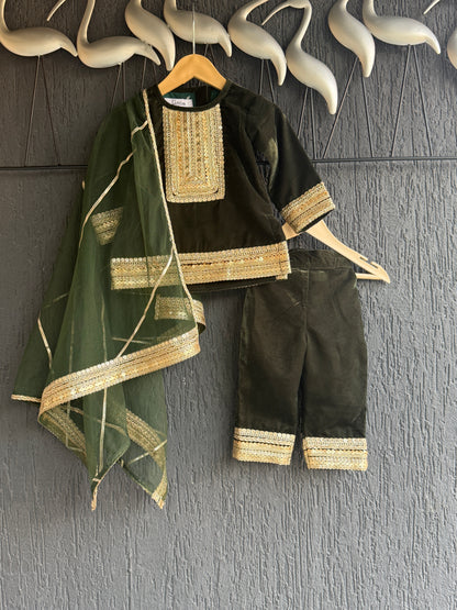 Bottle Green velvet kurta set
