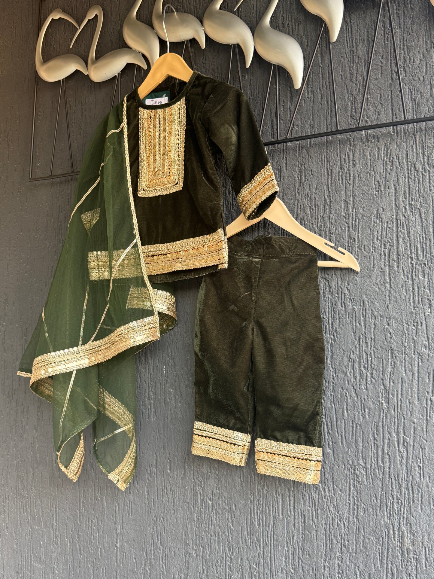 Bottle Green velvet kurta set