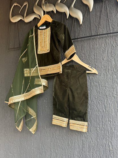 Bottle Green velvet kurta set