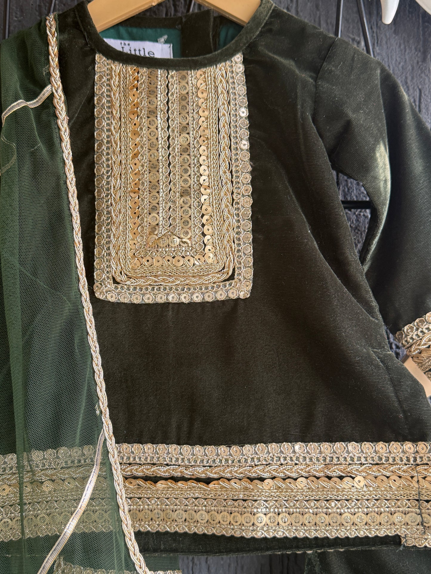 Bottle Green velvet kurta set