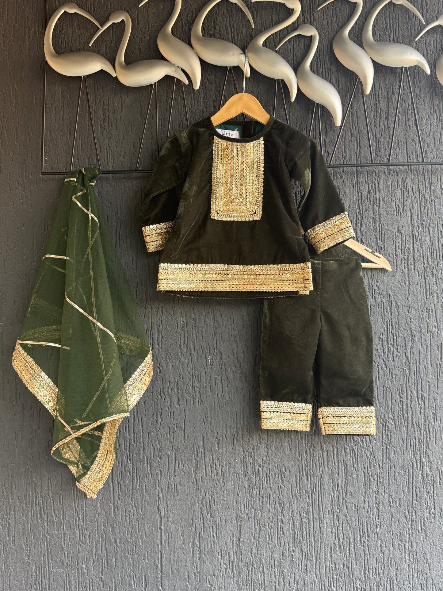 Bottle Green velvet kurta set