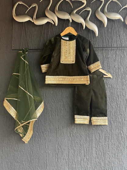 Bottle Green velvet kurta set