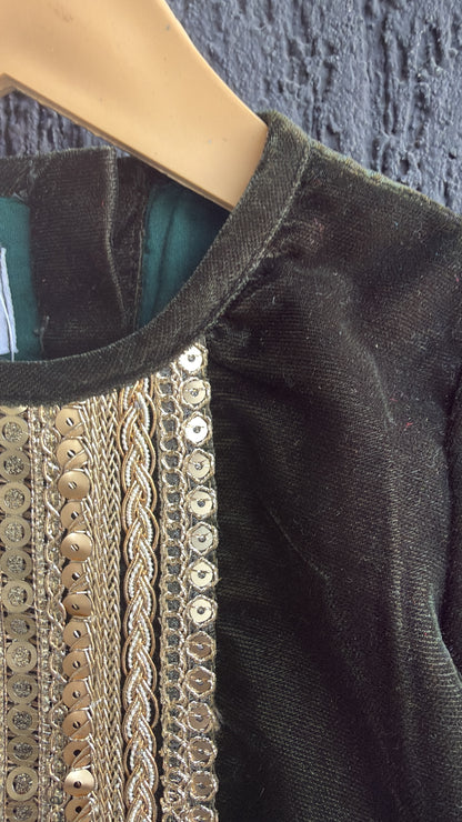 Bottle Green velvet kurta set