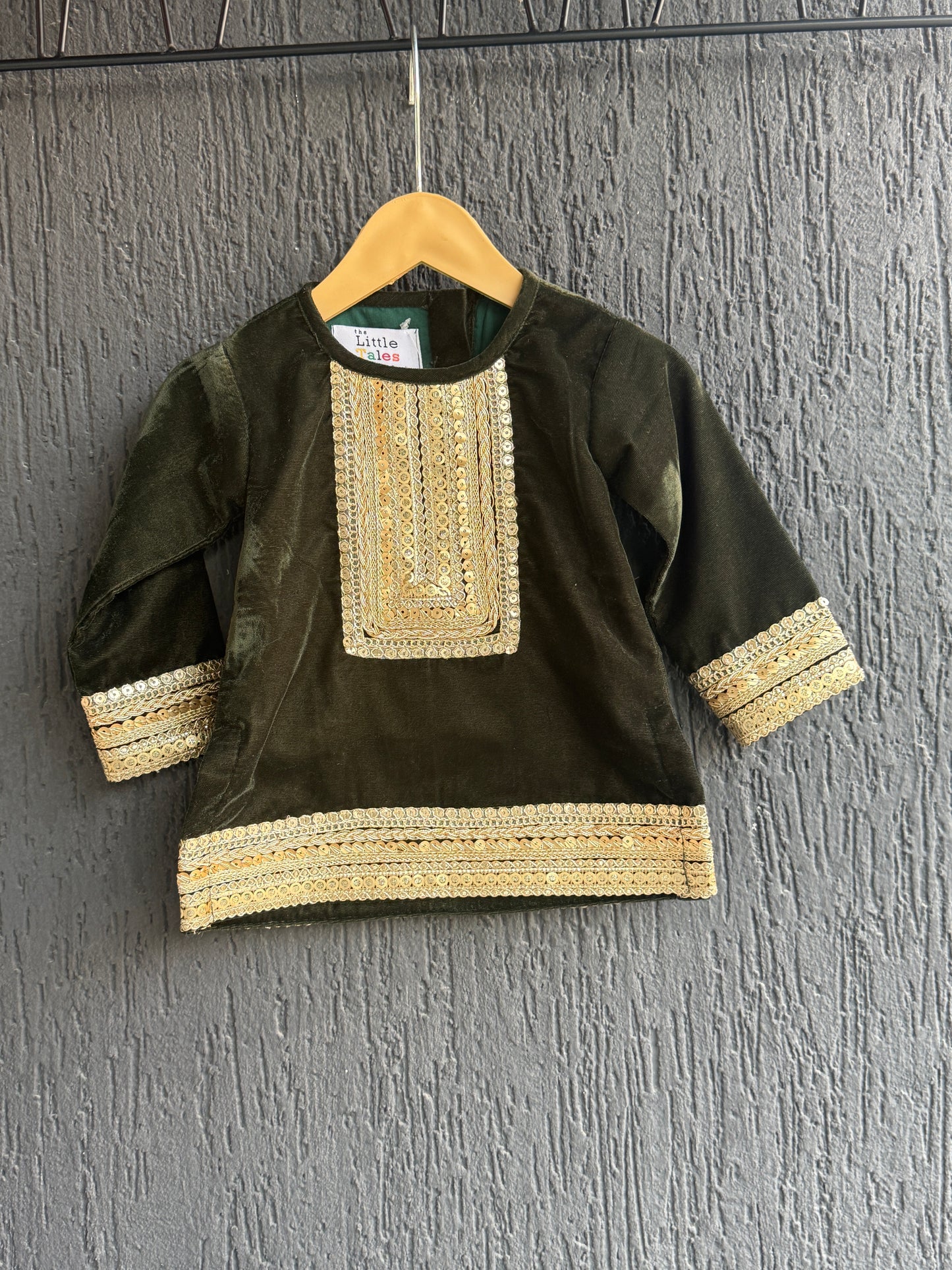 Bottle Green velvet kurta set