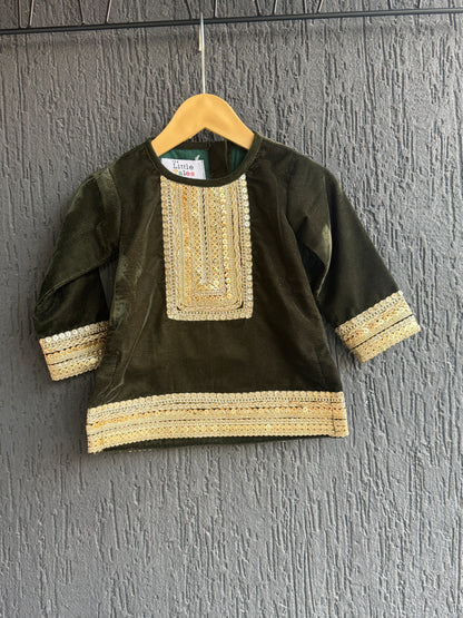 Bottle Green velvet kurta set