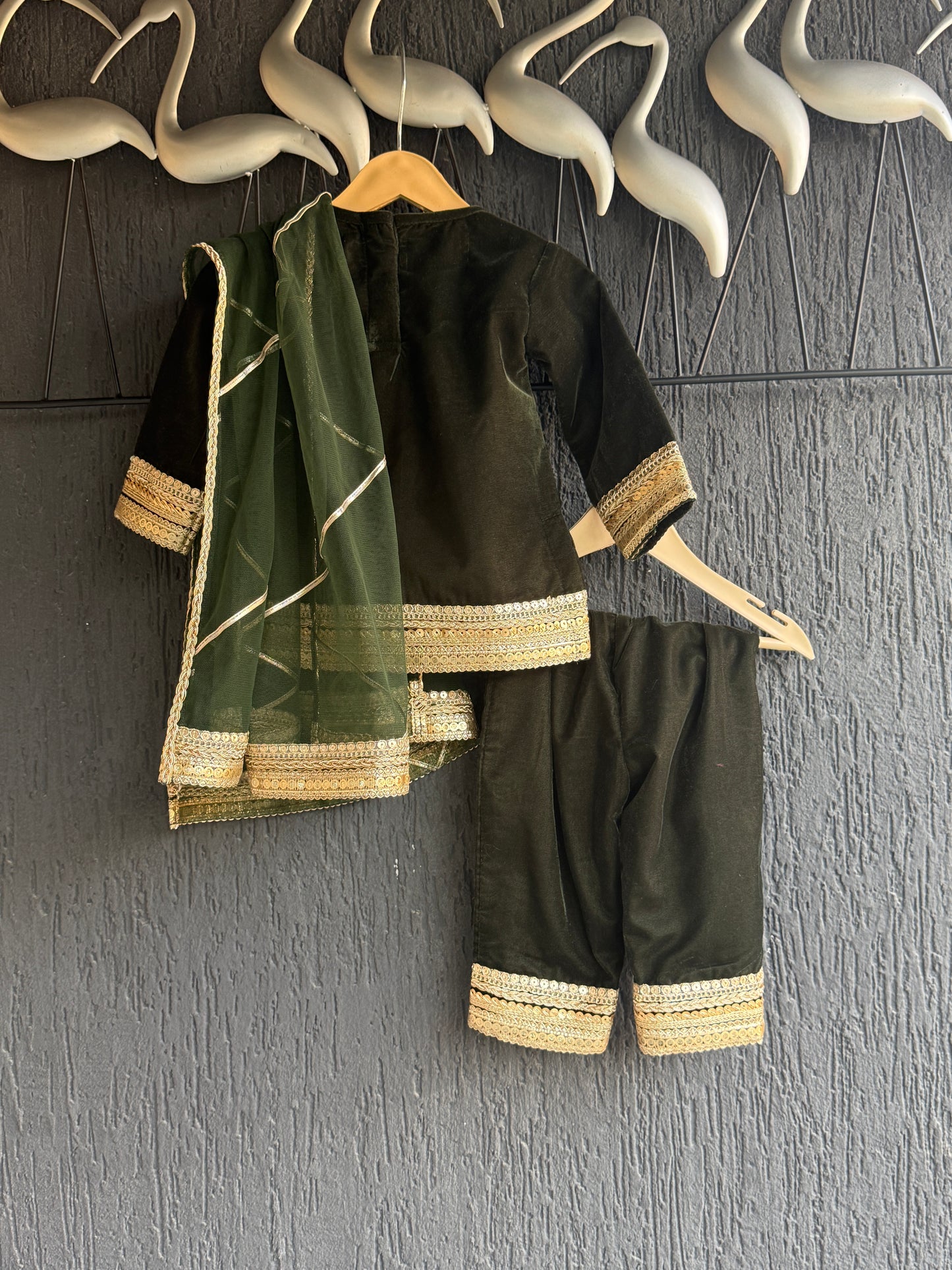 Bottle Green velvet kurta set